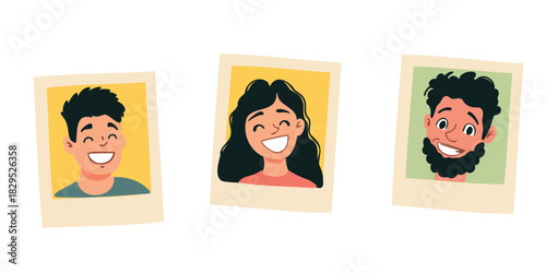 set of cute photo cards of happy people