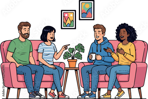 Happy Friends Laughing Together – Ultra Detailed Vector Illustration