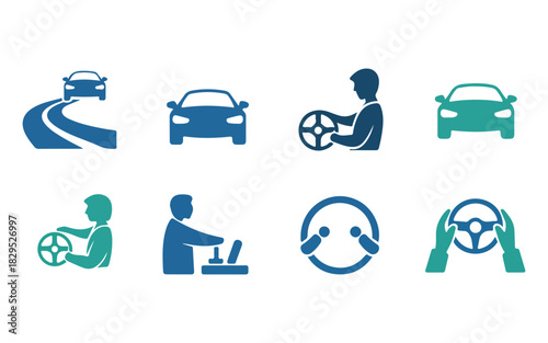 Set of driving and car control icons for driving school or auto theme