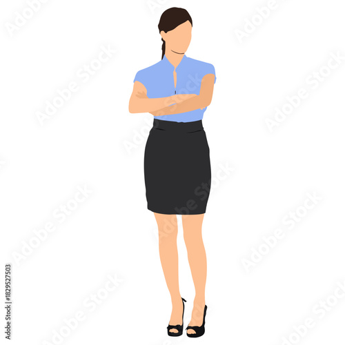 Woman in a business suit vector illustration. Young confident woman full length portrait. 