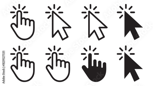 Set of various cursor icons showing hand pointer and arrow click