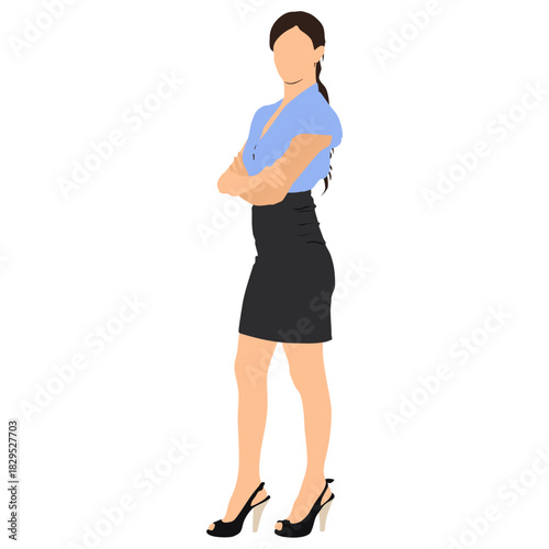 Woman in a business suit vector illustration. Young confident woman full length portrait. 