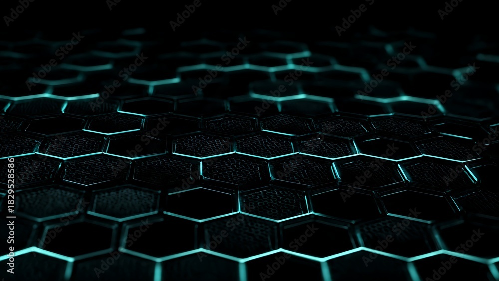 Naklejka premium Subtle Cyan Hexagon Grid Pattern with Dim Lighting and Unique Texture Effects