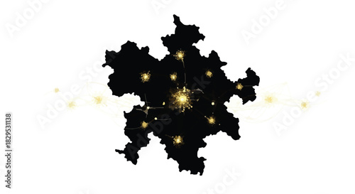 Dark silhouette of a region with glowing connections and bright lights symbolizing network and data.