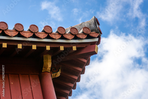 chinese temple roof with blue sky