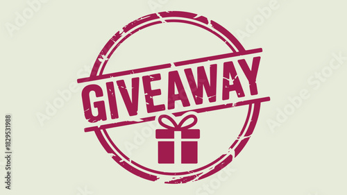 A giveaway stamp with a gift box and a circle around it on a light beige background illustration