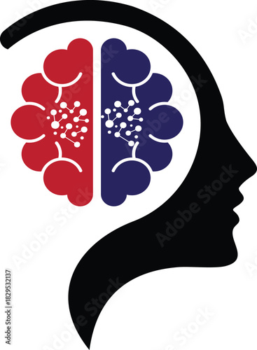 Human Brain Hemispheres with Neural Network Connections vector illustration logo