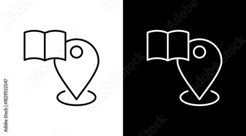 Library Location Pin White Icon Set Design