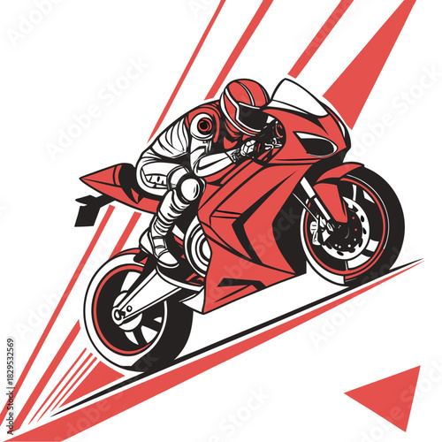 Dynamic motorcycle rider speeding with racing stripes, showcasing modern design and high-speed action for automotive enthusiasts and promotional campaigns