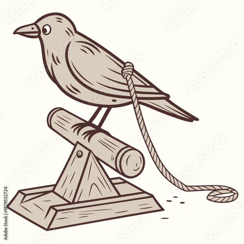 Whimsical wooden bird toy with a rope, nostalgic charm for rustic decor, evokes simple pleasures and classic craftsmanship, perfect for vintage-inspired designs