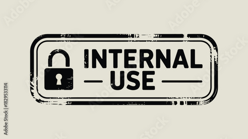 Internal use stamp with a padlock icon in a rectangular frame with grunge texture and light background