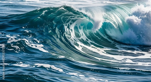 Fototapeta Naklejka Na Ścianę i Meble -  Powerful ocean wave crashing turquoise water and white foam natural marine environment