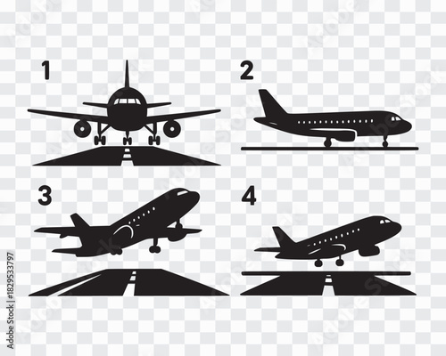 Airplane Takeoff and Landing Silhouettes Collection
