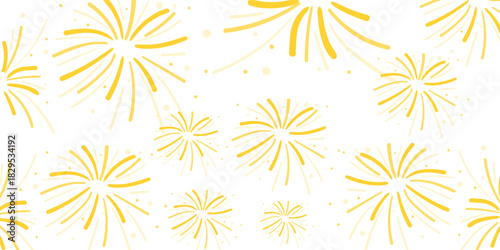 Golden fireworks on white background, Vector clipart of modern simple style confetti fireworks celebration banner for Christmas, new year, holiday, birthday, anniversary, victory, party, carnival.