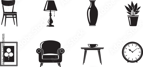 Assortment of Black Silhouette Icons for Home Interiors chair lamp