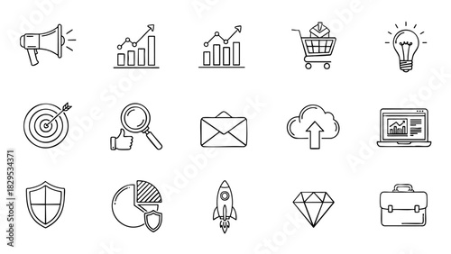Set of rough lines marketing and financial icons - business finance icons