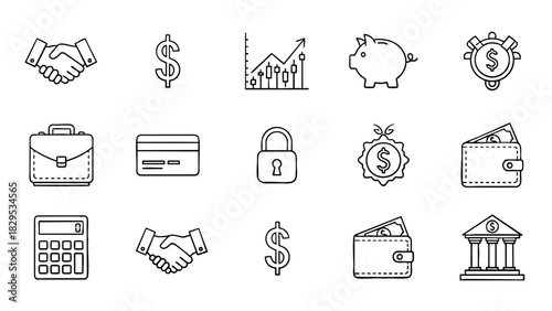 Set of Business Financial Icons - Saving and Investment Icons Set