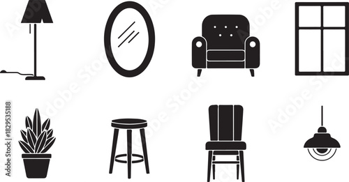 Black Silhouette Icons of Furniture and Home Accessories floor lamp