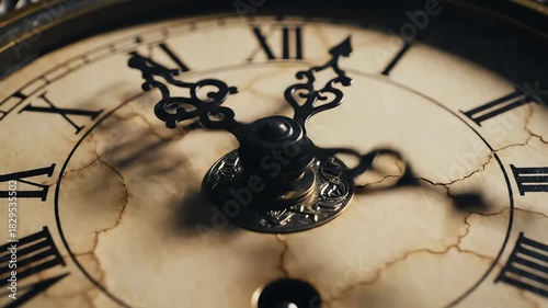 Cinematic close-up slow motion shot of an antique analog clock face with the hands spinning extremely fast symbolizing immense pressure and an approaching urgent deadline speeding, machinery