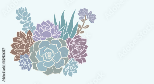 A minimalist illustration of a beautiful succulent plant arrangement in pastel colors, perfect for botanical themes and home decor.