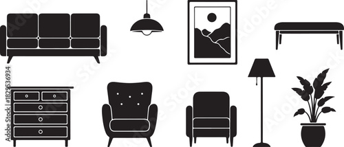 Collection of Black Furniture and Home Decor Silhouettes sofa armchair