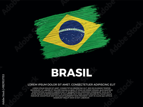 Flag of Brasil. Brazilian and American Culture. Vibrant, textured brushstroke effect style. Black background with copy space. Dramatic composition in negative space.