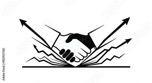 Successful partnership symbolized by a handshake and upward arrows of growth and achievement.