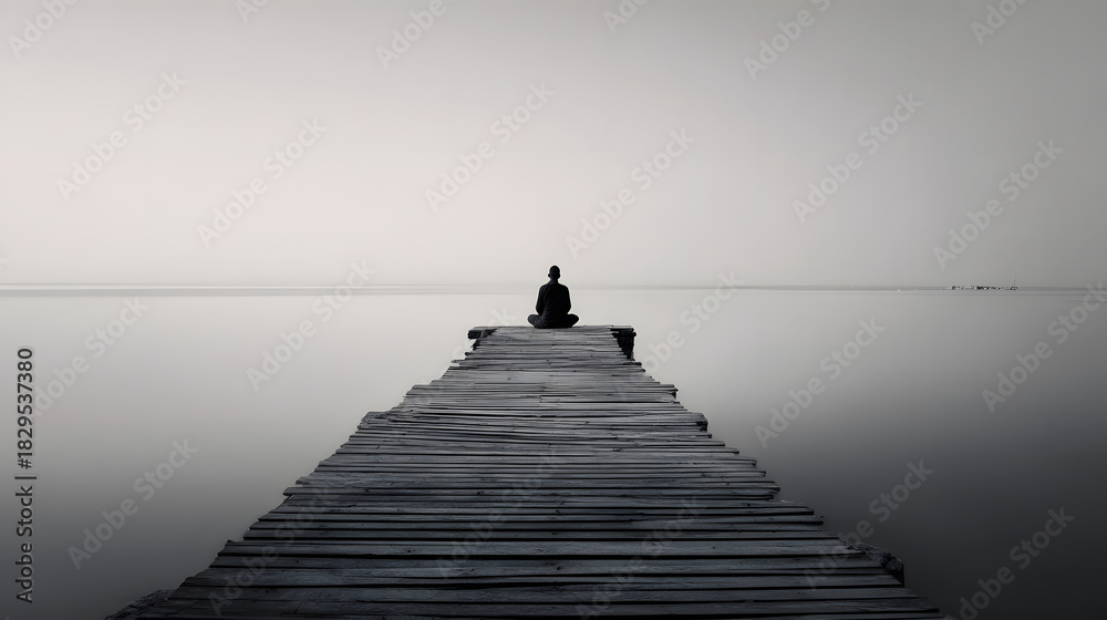 Obraz premium Solitude and Serenity on a Misty Pier