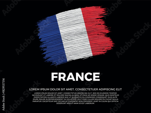 Flag of France. French and European Culture. Vibrant, textured brushstroke effect style. Black background with copy space. Dramatic composition in negative space.