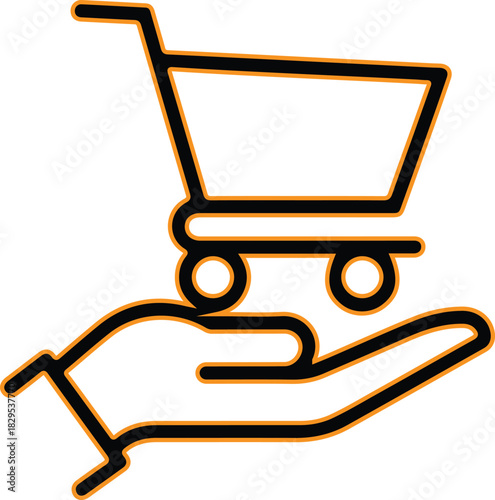 Hand holding shopping cart icon for online shopping
