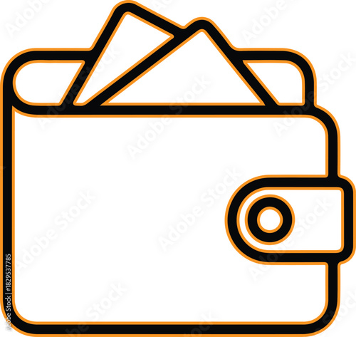 Simple line art icon of a wallet with cash