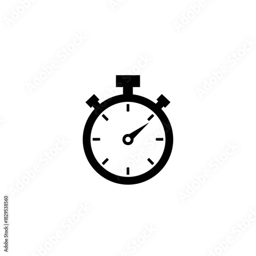 Minimalist flat design logo of black and white icon of a stopwatch measuring time vector template