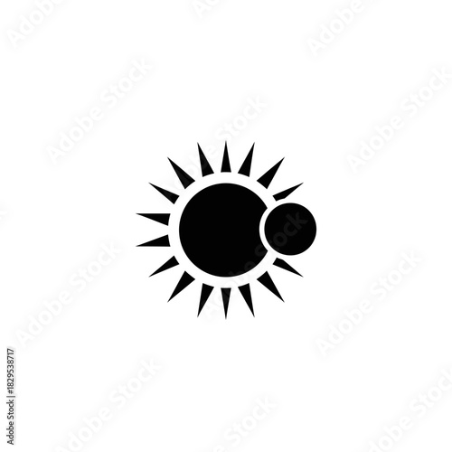 Minimalist flat design logo of black and white icon representing a solar eclipse vector template