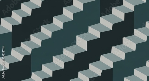 Fototapeta Naklejka Na Ścianę i Meble -  Abstract geometric pattern of ascending white stairs forming a repetitive layered structure with
