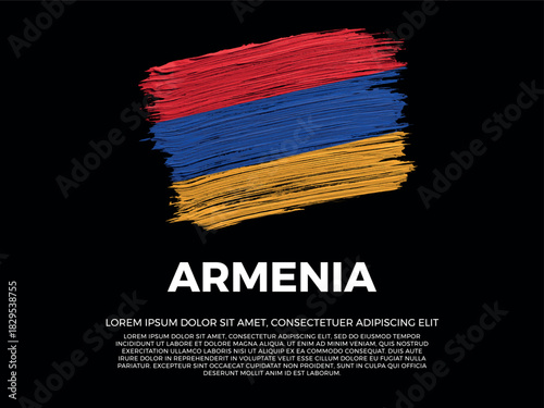 Flag of Armenia. Armenian and Asian Culture. Vibrant, textured brushstroke effect style. Black background with copy space. Dramatic composition in negative space.