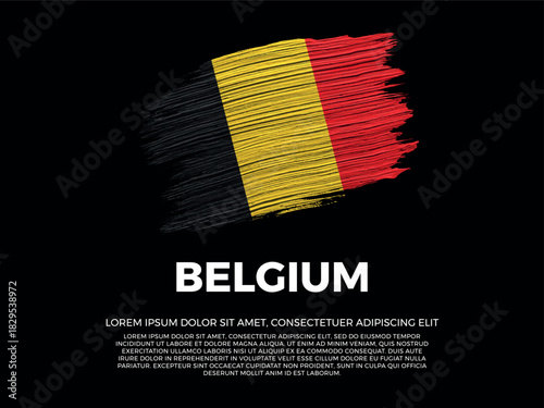 Flag of Belgium. Belgian and European Culture. Vibrant, textured brushstroke effect style. Black background with copy space. Dramatic composition in negative space.