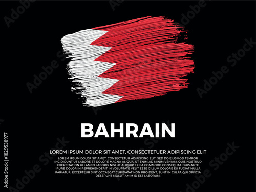 Flag of Bahrain. Bahraini and Arabian Culture. Vibrant, textured brushstroke effect style. Black background with copy space. Dramatic composition in negative space.