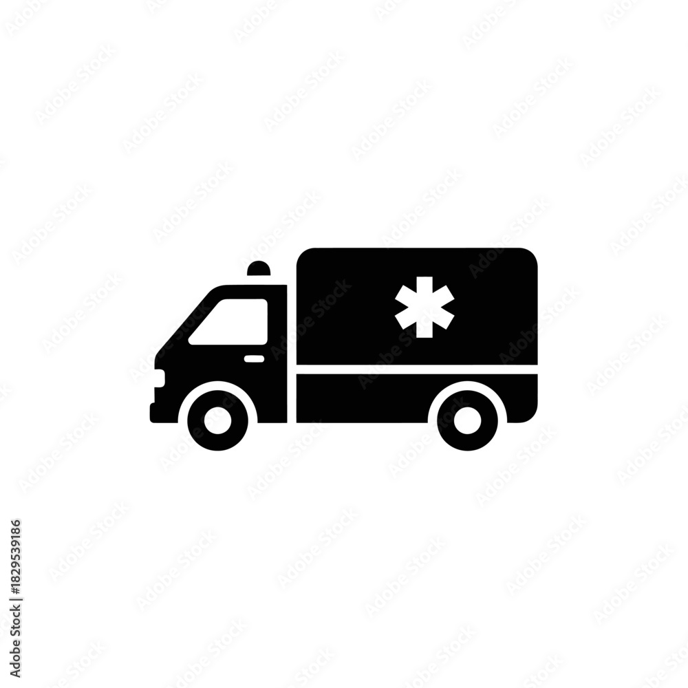 Fototapeta premium Minimalist flat design logo of black and white silhouette icon of an ambulance vehicle vector template