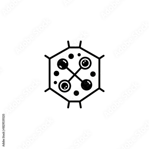 Minimalist flat design logo of simple line art icon representing a hexagonal cell structure vector template