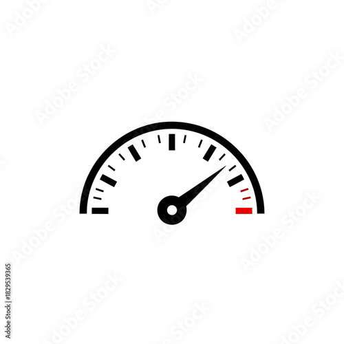 Minimalist flat design logo of speedometer gauge icon indicating moderate to high performance level vector template