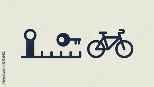 A simple graphic shows a bike lock with a key and a bicycle on a light colored background image design