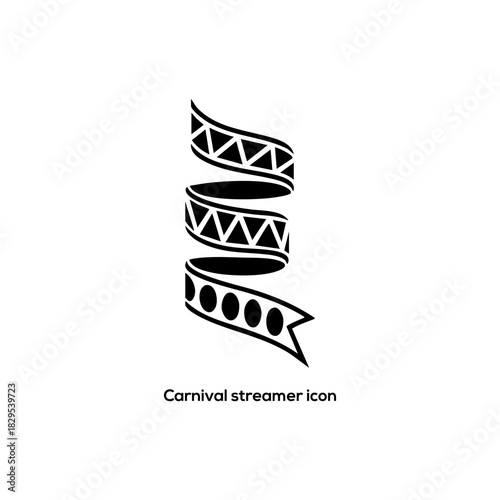 Festive carnival streamer icon vector, decorative party ribbon swirl symbol for celebration designs, holiday banners, party invitations and logos.

