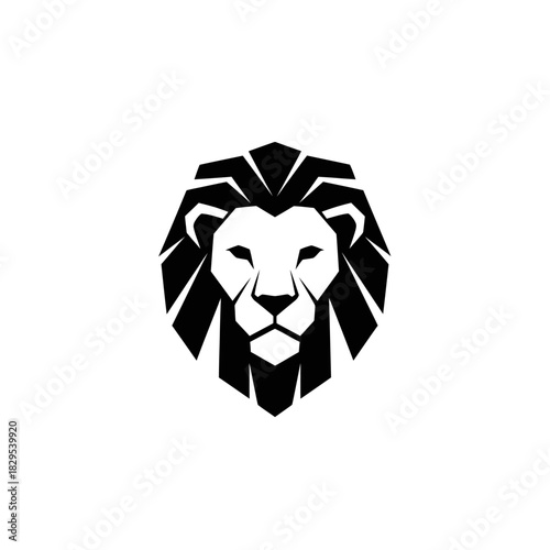 Minimalist flat design logo of geometric black and white stylized lion head logo vector template
