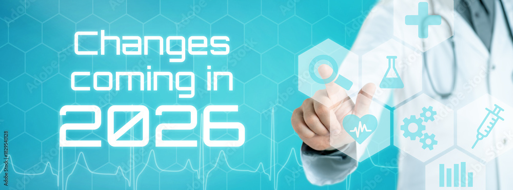 Obraz premium Doctor touching an icon on a futuristic interface - Changes coming in 2026