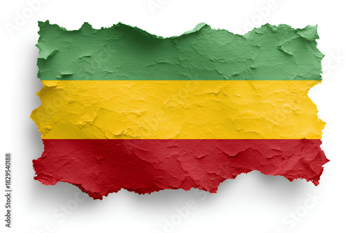 Flag of mali designed from creased paper in colors green yellow and red horizontal stripes with textured appearance