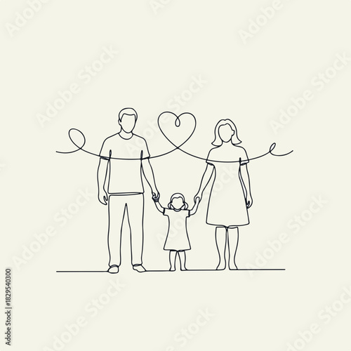 Adoption pets concept with parents holding their child's hands on white background, surrounded by a heart. Adoption pets concept symbolizes care, love, and new beginnings,