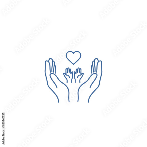 Adoption pets concept: gentle hands surrounding tiny paws with loving heart above. Adoption pets concept illustrates compassion and care, ideal for raising awareness about animal shelters.