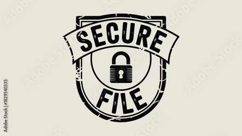 A black and white graphic of a secure file logo with a padlock in the center of the design element