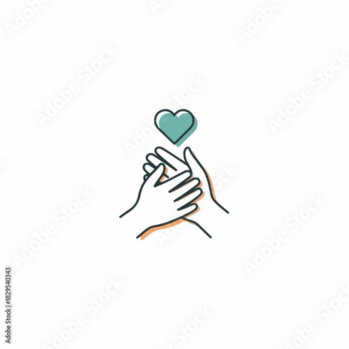 Adoption pets illustration depicting embracing hands with heart above symbolizing care. Adoption pets theme shows togetherness and love in simple design. Symbol of adoption pets promoting warmth,