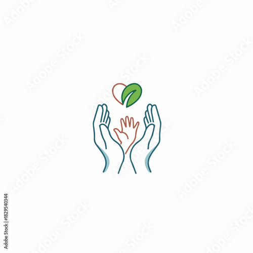 Adoption pets concept with caring hands protecting small paw print and heart. Symbol adoption pets embodies safety and compassion. Heartwarming adoption pets icon for rescue shelters,